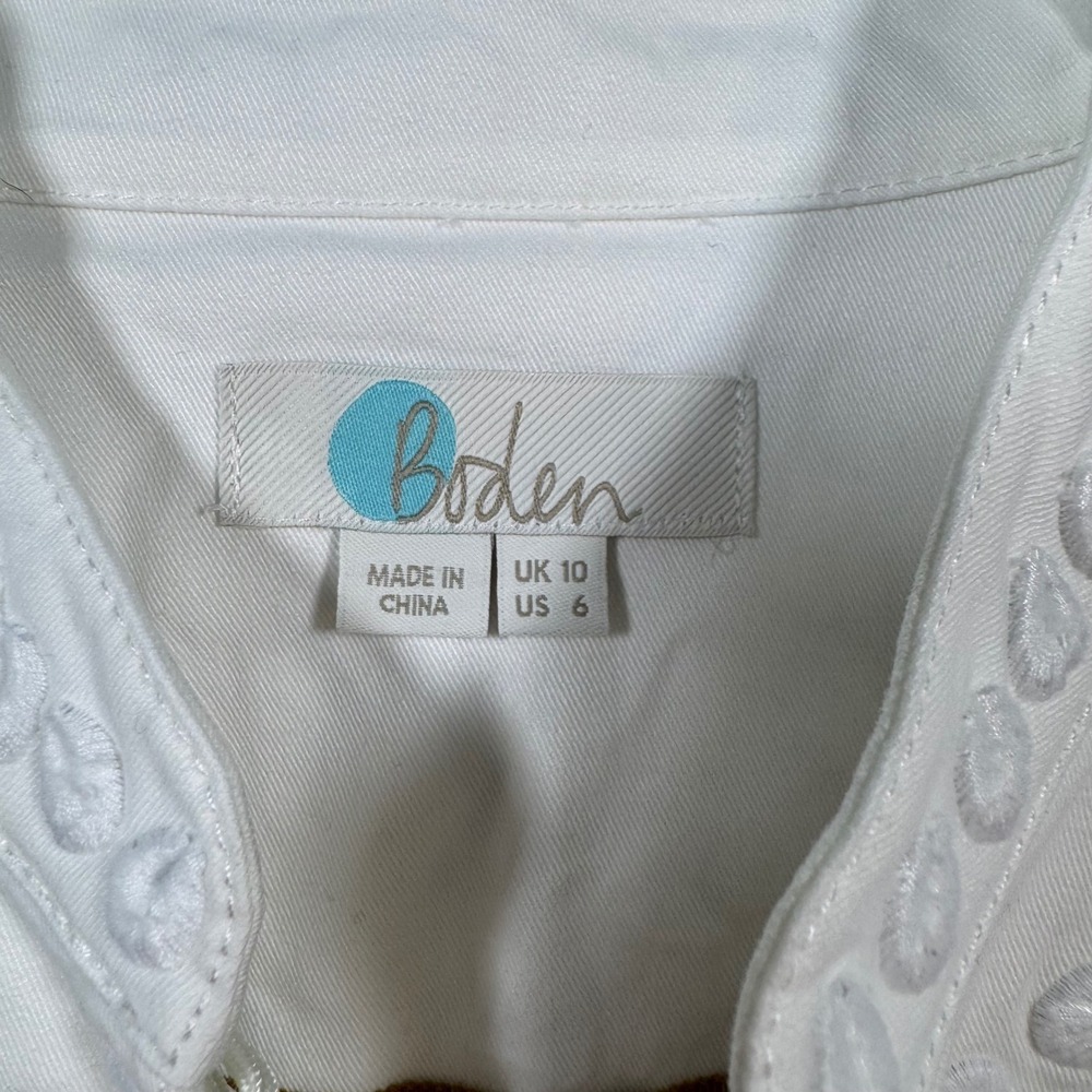 Boden Embroidered Jacket Womens 6 White Floral‎ Cotton Blend Hook Eye T0160 - Picture 9 of 13